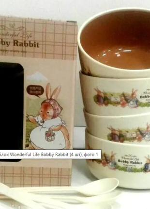 Детский набор посуды bobby rabbit, 4 тарелки с ложечками