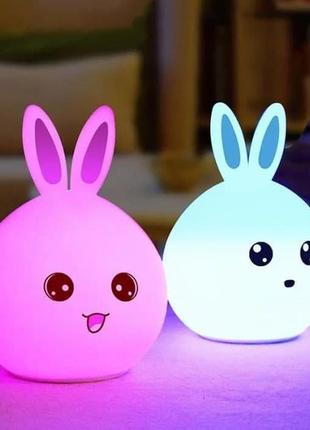 Дитячий світильник — нічник зайчик led rabbit soft touch силіконовий із вбудованим акумулятором <unk> 7 режимів