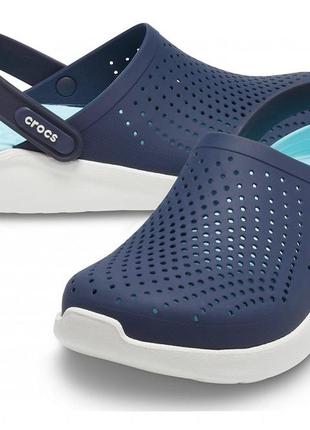 Кроксы синие с лазурной стелькой и белой подошвой унисекс, crocs lite ride6 фото