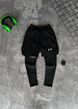 Мужские спортивные шорты under armour с лосинами черные для тренировок андер армор (b)