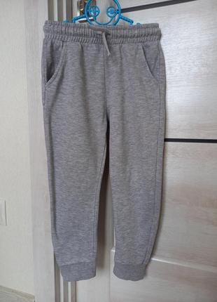 Серые демисезонные осенние весенние теплые спортивные штаны на флисе джоггеры для мальчика 5-6 лет 1161 фото