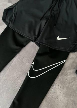 Чоловічі спортивні шорти nike чорні з сірим з лосинами для тренувань найк (b)6 фото