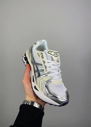 Женские кроссовки asics gel-kayano 14 белые с серым в сетку асикс весенние (b)