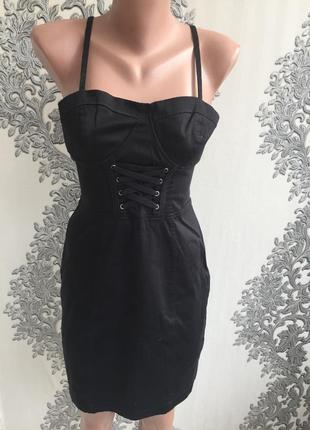 Стильное модное  сарафан платье черное шнуровка