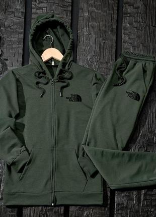 Мужской спортивный костюм the north face на змейке хаки весенний осенний комплект зе норт фейс (b)