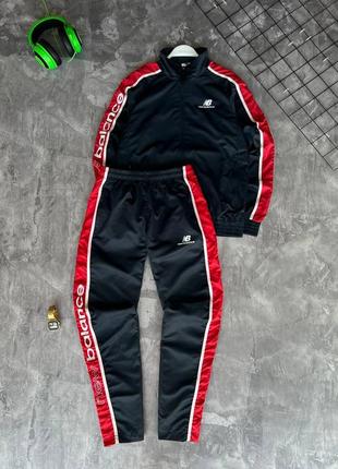 Мужской спортивный костюм new balance на молнии с лампасами черный с красным нью беланс весенний (b)