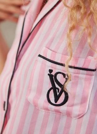 Женская пижама victoria’s secret розовая в полоску рубашка и штаны (b)4 фото