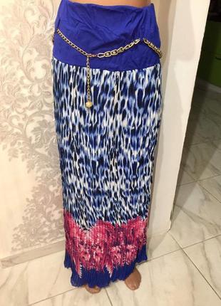 Юбка длинная в пол плессе плессировка леопардовый принт