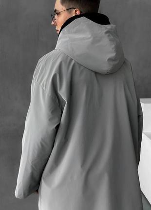 Мужская ветровка удлиненная серая оверсайз весенняя осенняя с капюшоном куртка-дождевик (b)5 фото