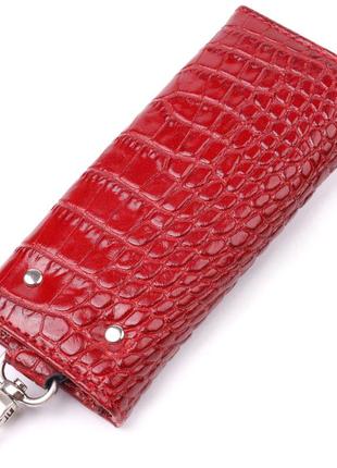 Фактурна ключниця з натуральної шкіри з тисненням під крокодила karya 21426 червоний2 фото