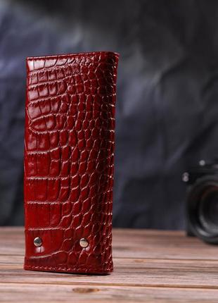 Фактурна ключниця з натуральної шкіри з тисненням під крокодила karya 21426 червоний7 фото