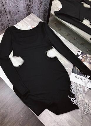 Шикарное черное мини платье с вырезами на талии м/l