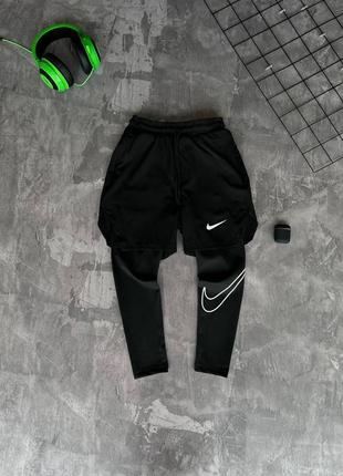 Мужские спортивные шорты nike черные с лосинами для тренировок найк (b)