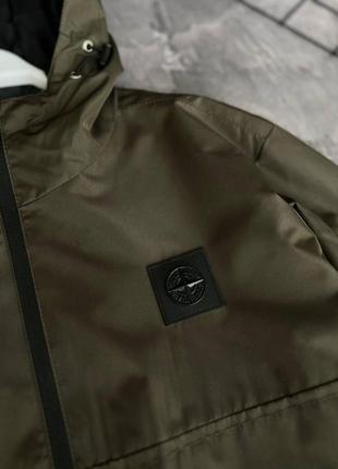 Чоловічий анорак stone island з капюшоном хакі вітровка стон айленд весняна (b)5 фото