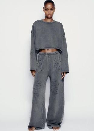 Оверсайз серые брюки из вареного хлопка брюки с подертостями zara тай дай