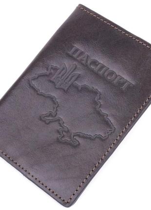 Шкіряна обкладинка на паспорт карта grande pelle 16774 коричнева