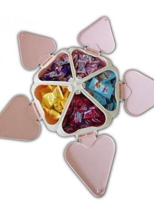 Органайзер для солодощів peach heart shape · менажниця — цукерниця 5 відсіків · тарілка для закусок з3 фото
