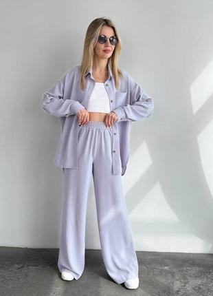 Креповий оверсайз костюм у найкращих кольорах❤️ стильний жіночий комплект сорочка і широкі штани вільного крою з високою посадкою легкий