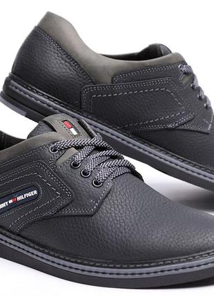 Мужские спортивные кожаные туфли tommy hilfiger black-grey3 фото