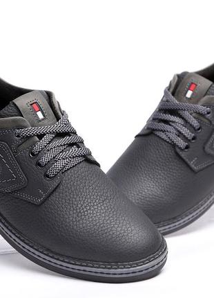 Мужские спортивные кожаные туфли tommy hilfiger black-grey7 фото