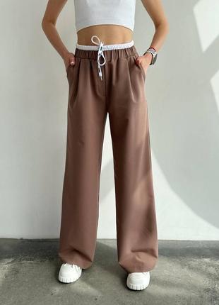 Трендовые широкие брюки с двойным поясом женские брюки тиар качественные свободного кроя