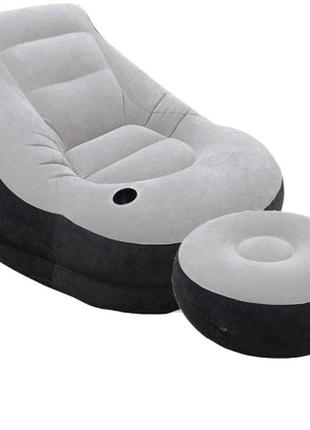 Надувной диван – кровать air sofa | надувное велюровое садовое кресло с пуфиком для отдыха4 фото