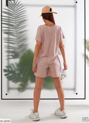 Костюм жіночий літній повсякденний зручний молодіжний з тонкого льону футболка та шорти з принтом розміри 38-486 фото