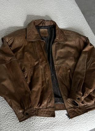 Розкішна коричнева шкіряна куртка косуха бомбер в американському стилі9 фото