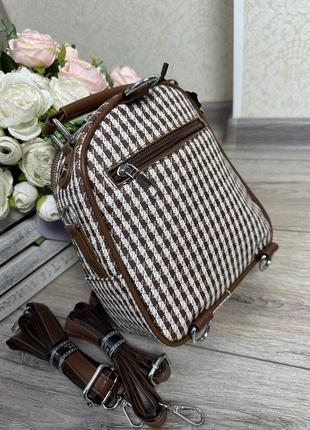 Женский шикарный и качественный рюкзак сумка для девушек из эко кожи коричневый3 фото