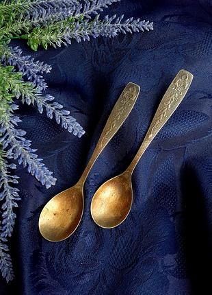 Хмель! 🦎 винтаж 1970-е ссср северная осетия завод кристалл клеймо мельхиор позолота чайные ложки ложечки