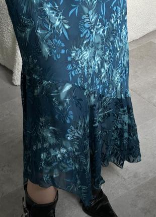 Розкішна шовкова вінтажна довга бірюзова сукня5 фото