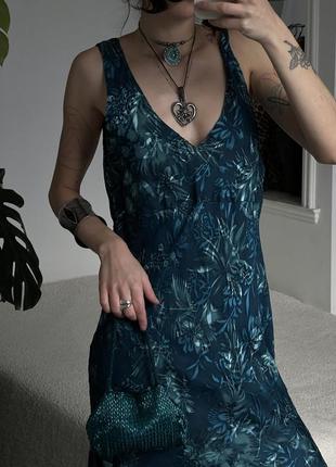 Розкішна шовкова вінтажна довга бірюзова сукня4 фото
