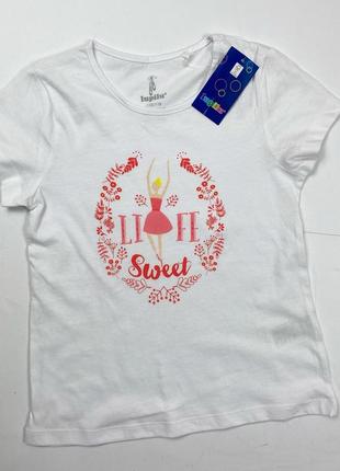 Новая котоновая футболка девочка 5-6р/110-116см lupilu белая