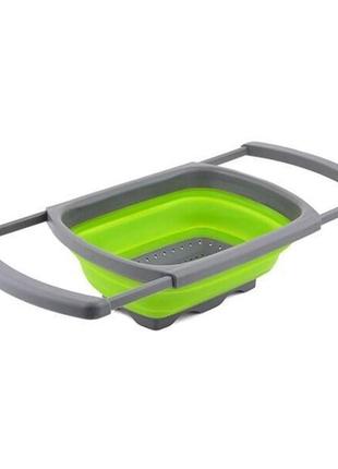 Складаний силіконовий друшляк-трансформер із висувними ручками прямокутний кошик для миття овочів і3 фото