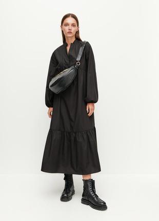 Стильное брендовое чёрное хлопковое платье макси "reserved". размер l.1 фото