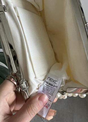 Роскошная винтажная бисерная жемчужная белая сумочка клатч на длинной цепочке8 фото