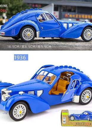 Модель ретро автомобиля bugatti atlantic синий (1:28) бугатти 1936г metal wecer