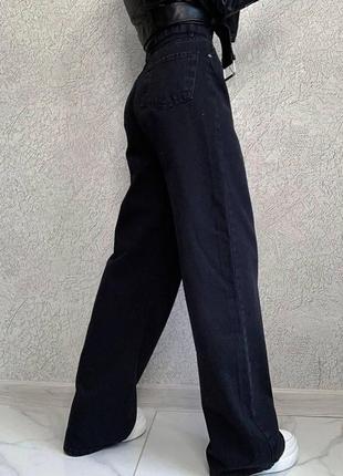 Женские котонновые джинсы широкие длинные с высокой посадкой джинсы палаццо8 фото