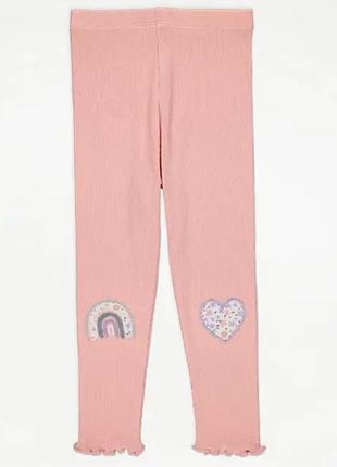Леггинсы розовые в рубчик с радужной нашивкой george 80/86, 92/98см