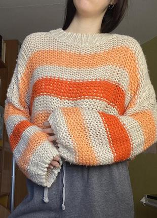 Оранжевий светрик сіточка світло оранжевий светр сітка жіночий вкорочений1 фото