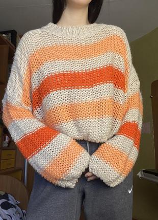 Оранжевий светрик сіточка світло оранжевий светр сітка жіночий вкорочений3 фото