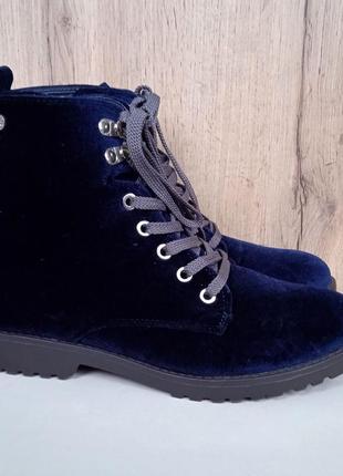 Удобные ботинки, женские велюровые ботинки синие, зима и демисезон, р. 392 фото