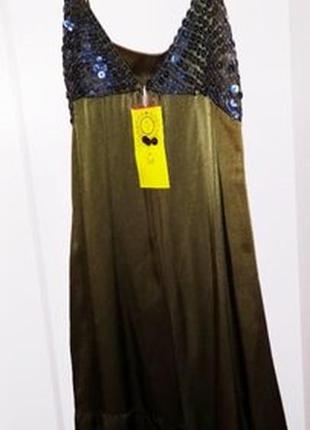 Винтажное коктейльное платье цвет мха. размер s. новое. натуральный шелк.4 фото
