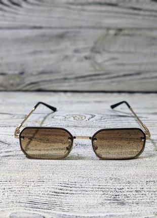 Солнцезащитные очки коричневые, прямоугольные, унисекс в металлической оправе ( без брендовые )2 фото