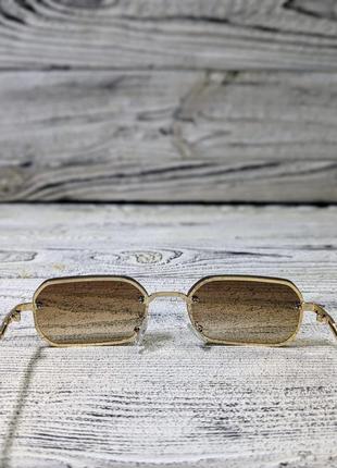 Солнцезащитные очки коричневые, прямоугольные, унисекс в металлической оправе ( без брендовые )4 фото