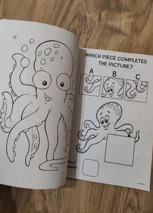 Детская раскраска с играми activity book Ausa морские рыбы осьминог,рыбы разные на английском языке