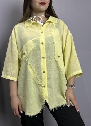 Женская рубашка с асимметричными краями жёлтого цвета modna kazka mkrm4123-29 фото