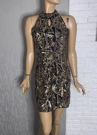 Блискуча коктейльна сукня трикотажне плаття по фігурі декороване паєтками parisian collection, l1 фото