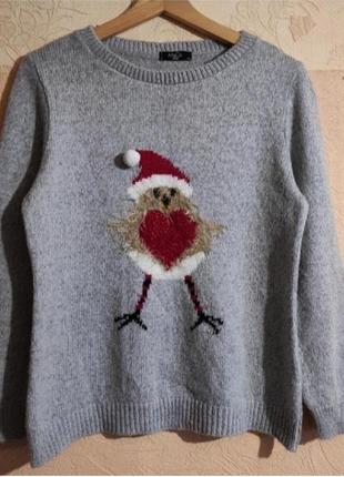 Женский новогодний свитер marks spencer серый с цыпленком пуловер свитшот2 фото