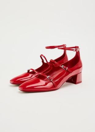 Лакированные красные туфли-балетки от zara, балетки, яркие туфли5 фото